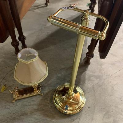 Bathroom Brass Toilet Paper Dispenser & Small Lamp
