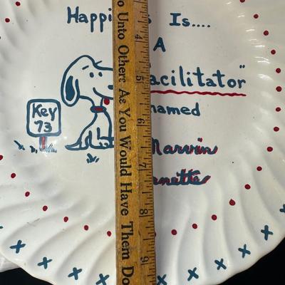 SNOOPY - Hot Dog Coin Bank, Plate, Book, (4) Snoopy Ornaments, Large Flag