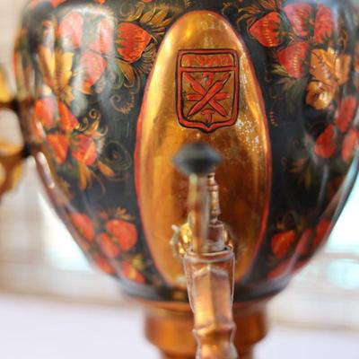 Vintage Russian Samowar Teapot W/ Serving Tray & (11) Cups