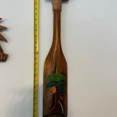 Hawaiian Bamboo Lamp & (3) Wood Decor Pieces