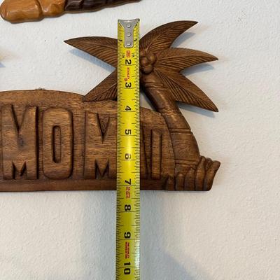 Hawaiian Bamboo Lamp & (3) Wood Decor Pieces