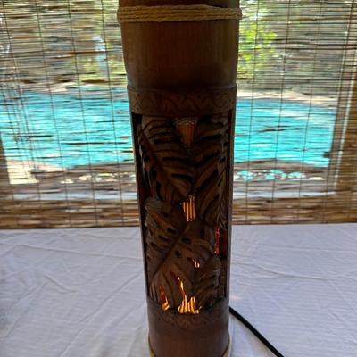 Hawaiian Bamboo Lamp & (3) Wood Decor Pieces