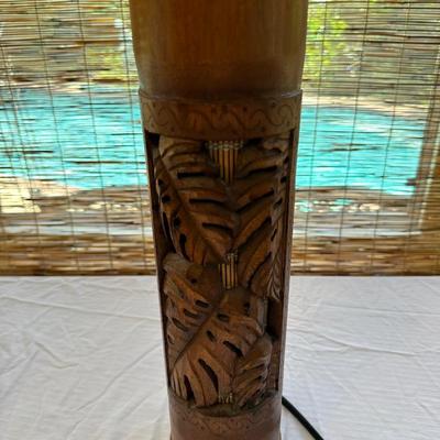 Hawaiian Bamboo Lamp & (3) Wood Decor Pieces