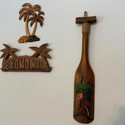 Hawaiian Bamboo Lamp & (3) Wood Decor Pieces