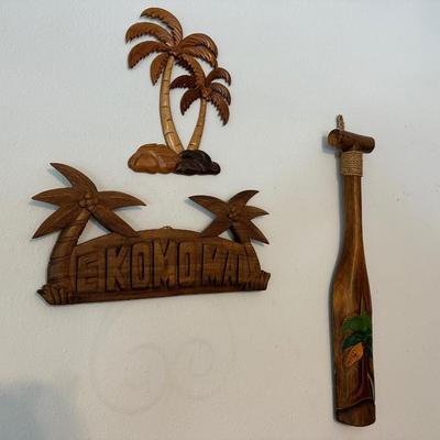 Hawaiian Bamboo Lamp & (3) Wood Decor Pieces