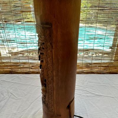 Hawaiian Bamboo Lamp & (3) Wood Decor Pieces