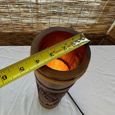 Hawaiian Bamboo Lamp & (3) Wood Decor Pieces