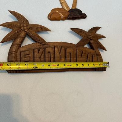 Hawaiian Bamboo Lamp & (3) Wood Decor Pieces