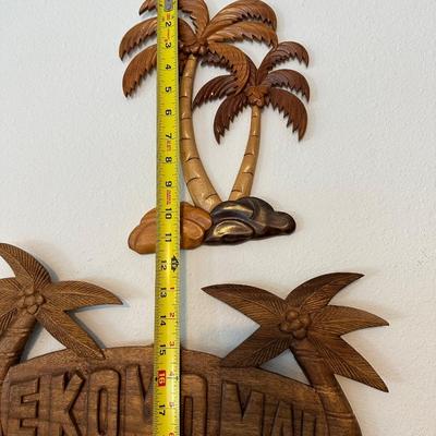 Hawaiian Bamboo Lamp & (3) Wood Decor Pieces
