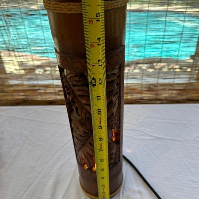 Hawaiian Bamboo Lamp & (3) Wood Decor Pieces