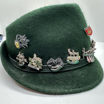 Wool Felt Alpine Hat Hunter Green Octoberfest W/ 10 Pins