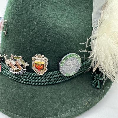 Wool Felt Alpine Hat Hunter Green Octoberfest W/ 10 Pins