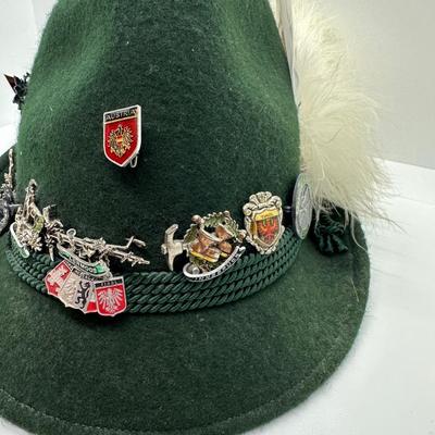 Wool Felt Alpine Hat Hunter Green Octoberfest W/ 10 Pins