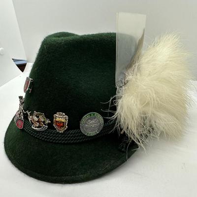 Wool Felt Alpine Hat Hunter Green Octoberfest W/ 10 Pins