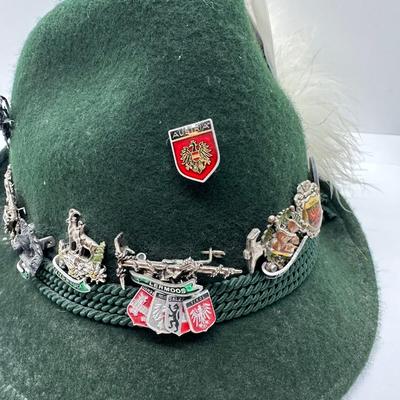 Wool Felt Alpine Hat Hunter Green Octoberfest W/ 10 Pins
