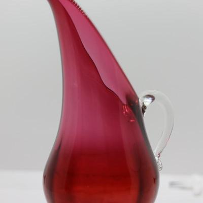 Cranberry Glass Pitcher & (2) Vases