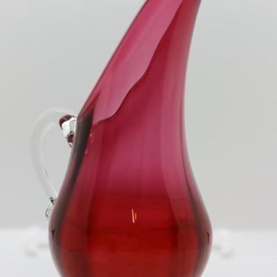 Cranberry Glass Pitcher & (2) Vases