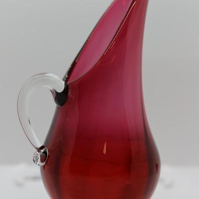 Cranberry Glass Pitcher & (2) Vases