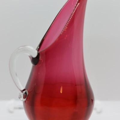 Cranberry Glass Pitcher & (2) Vases