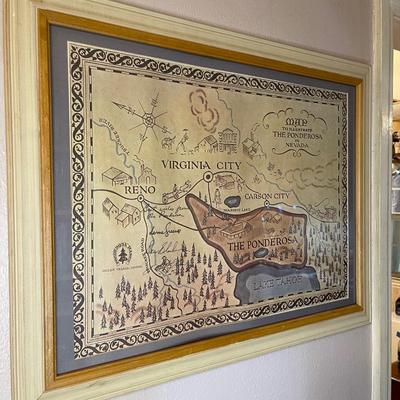 Framed signed Ponderosa map 27x21