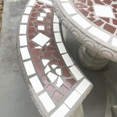 Mosaic Tiled Cement Patio Table With Three Matching Benches