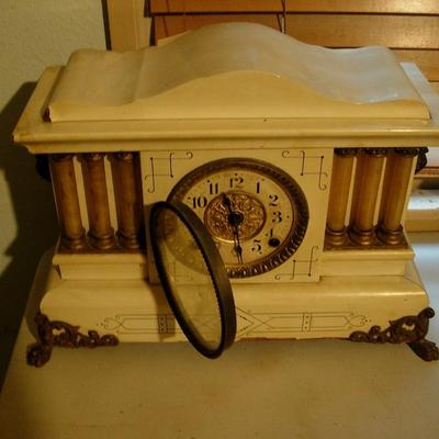 Vintage white columns mantel clock