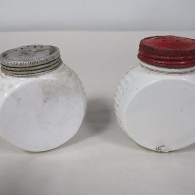 Pair of Antique Atlas Milk Glass Pepper Shakers