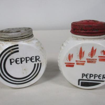 Pair of Antique Atlas Milk Glass Pepper Shakers