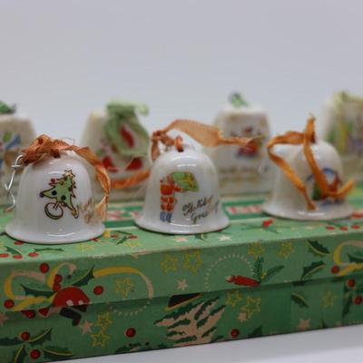 Vintage/MCM Japan Ceramic Painted Ornament Bells W/ Original Boxes
