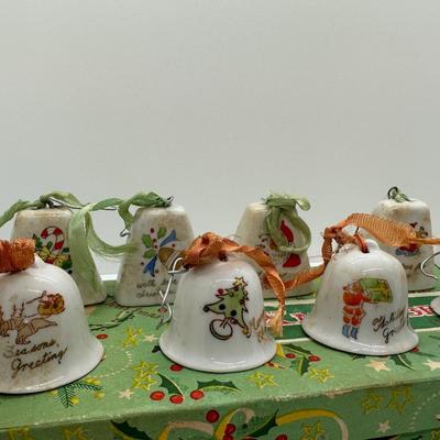 Vintage/MCM Japan Ceramic Painted Ornament Bells W/ Original Boxes