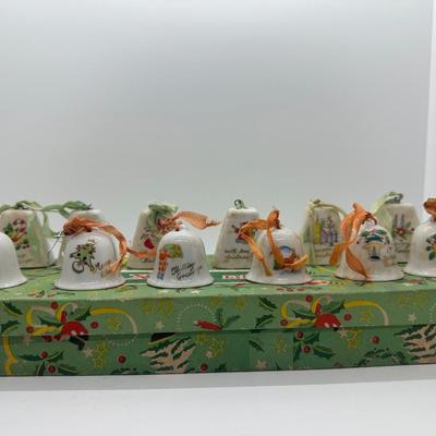 Vintage/MCM Japan Ceramic Painted Ornament Bells W/ Original Boxes