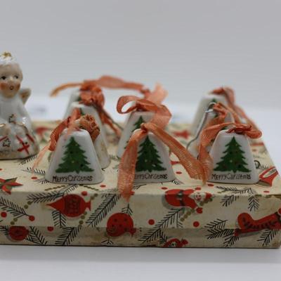 Vintage/MCM Japan Ceramic Painted Ornament Bells W/ Original Boxes
