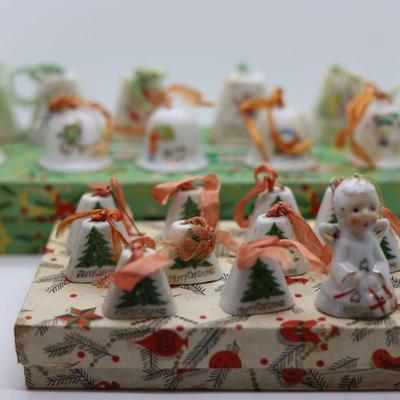 Vintage/MCM Japan Ceramic Painted Ornament Bells W/ Original Boxes