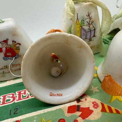 Vintage/MCM Japan Ceramic Painted Ornament Bells W/ Original Boxes