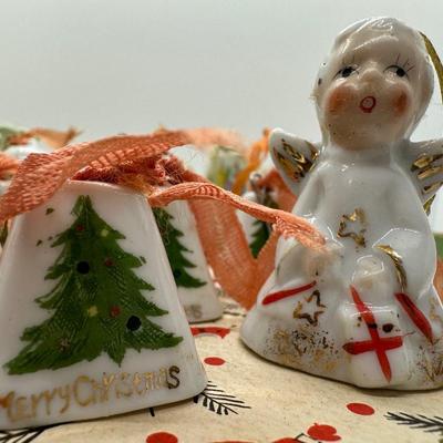 Vintage/MCM Japan Ceramic Painted Ornament Bells W/ Original Boxes