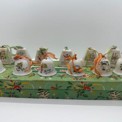 Vintage/MCM Japan Ceramic Painted Ornament Bells W/ Original Boxes