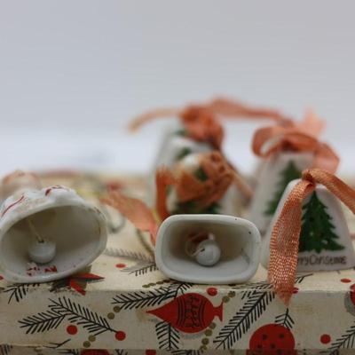 Vintage/MCM Japan Ceramic Painted Ornament Bells W/ Original Boxes