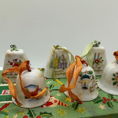 Vintage/MCM Japan Ceramic Painted Ornament Bells W/ Original Boxes