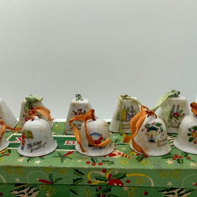 Vintage/MCM Japan Ceramic Painted Ornament Bells W/ Original Boxes