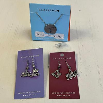 387 Close 2UR Heart Necklace and Two Pairs of Earrings