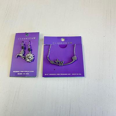 393 Close 2UR Heart Butterfly Necklace with Hummingbird Earrings