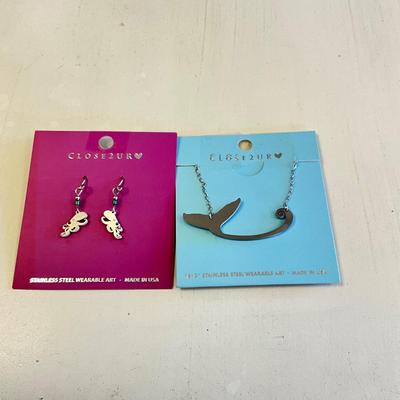 396 Close 2UR Heart Whale Necklace and Octopus Earrings