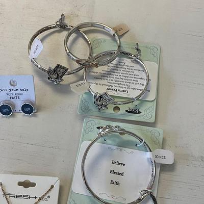 398 Religious Lot of Five Necklaces, Four Bracelets, Two Earrings