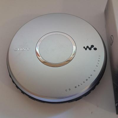Portable Sony compact disc player with new Audio-technica Quiet point headphones