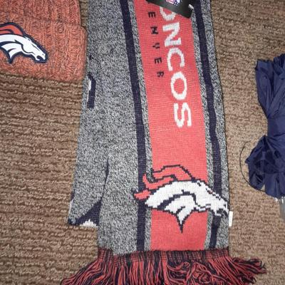 Denver Bronco's Winter apparel Hat, Scarf, Gloves with an umbrella