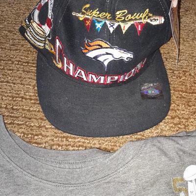 Denver Bronco's apparel new socks, Gloves, hat, T-shirt and a sticker