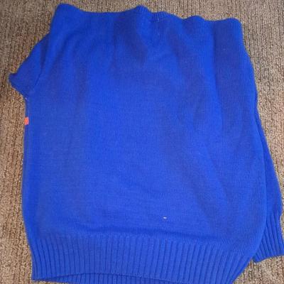 Vintage Broncos sweater, with vintage beanie hat and baseball cap