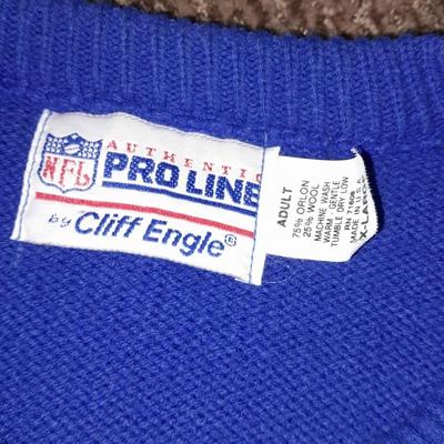 Vintage Broncos sweater, with vintage beanie hat and baseball cap