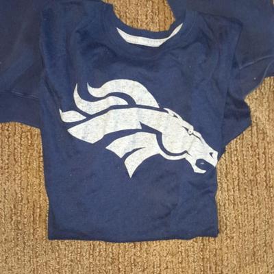 Bronco's apparel Champions Sweatshirt, and two Bronco's t-shirts