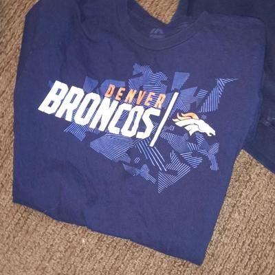 Bronco's apparel Champions Sweatshirt, and two Bronco's t-shirts
